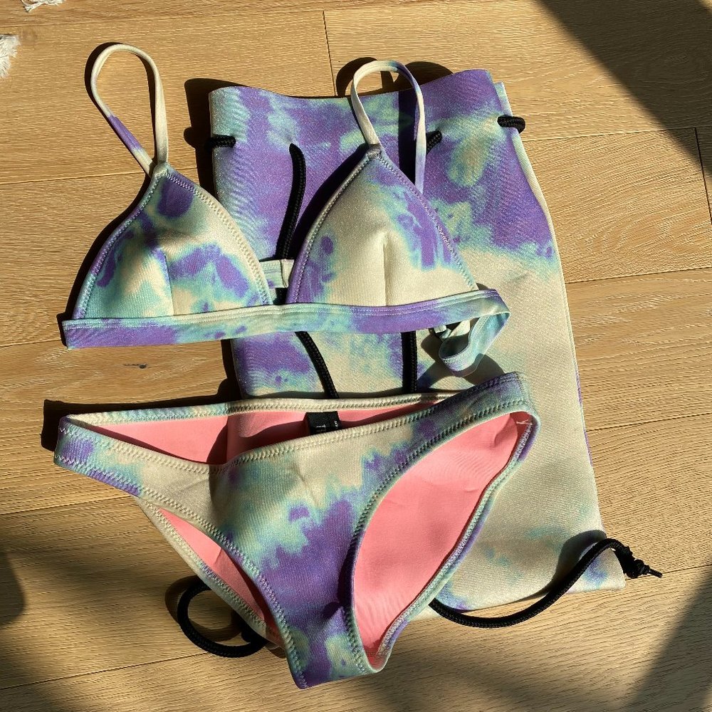Women's TRIANGL Blue Tie Dye Neoprene Bikini with matching bag